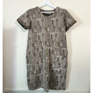 Passion Lilie Organic Fleece Olive Green Geometric Print T-Shirt Dress Size XS